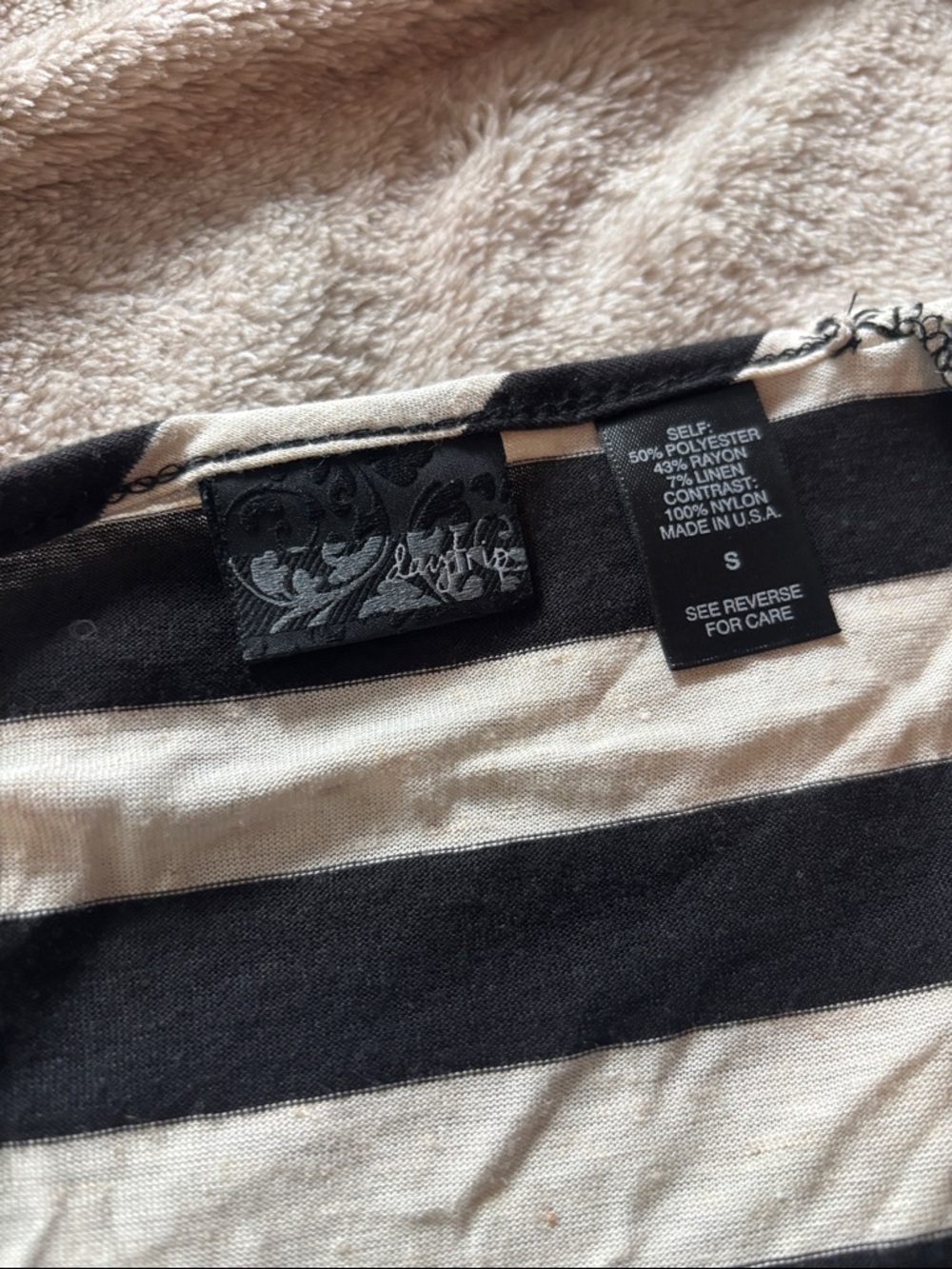 Black and Cream Striped Lace-Trim Women's Top - Picture 2 of 3